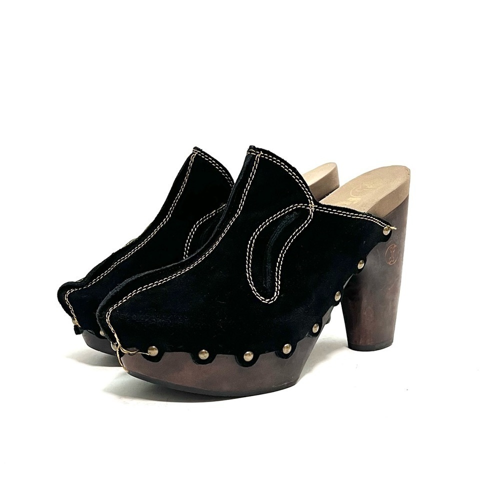 Vintage 1990s black suede wooden platform slip on clogs - Picture 6 of 8